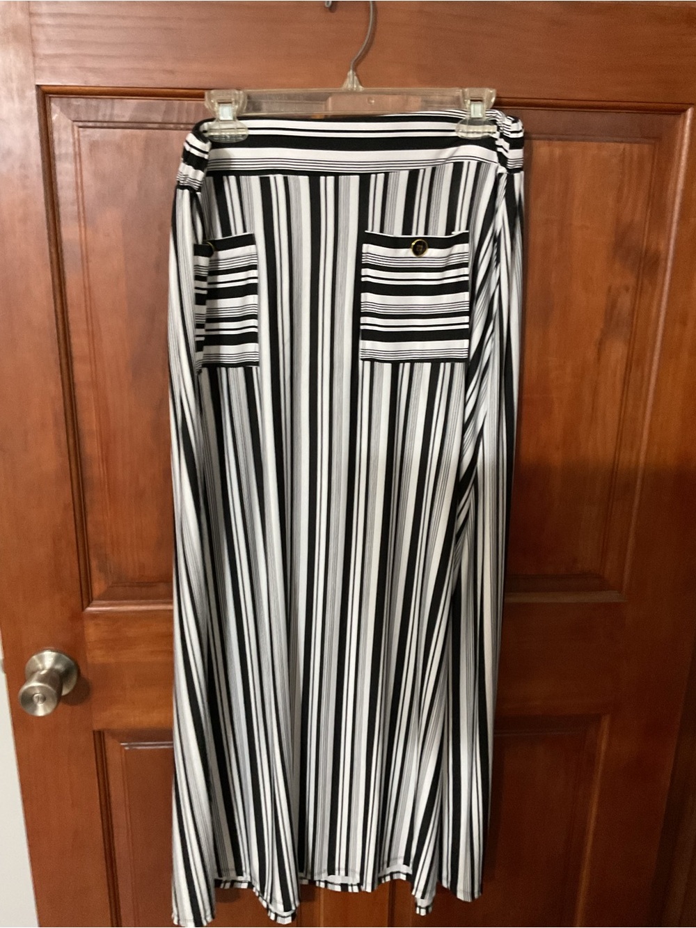 Black and White Vertical Stripe Maxi Skirt